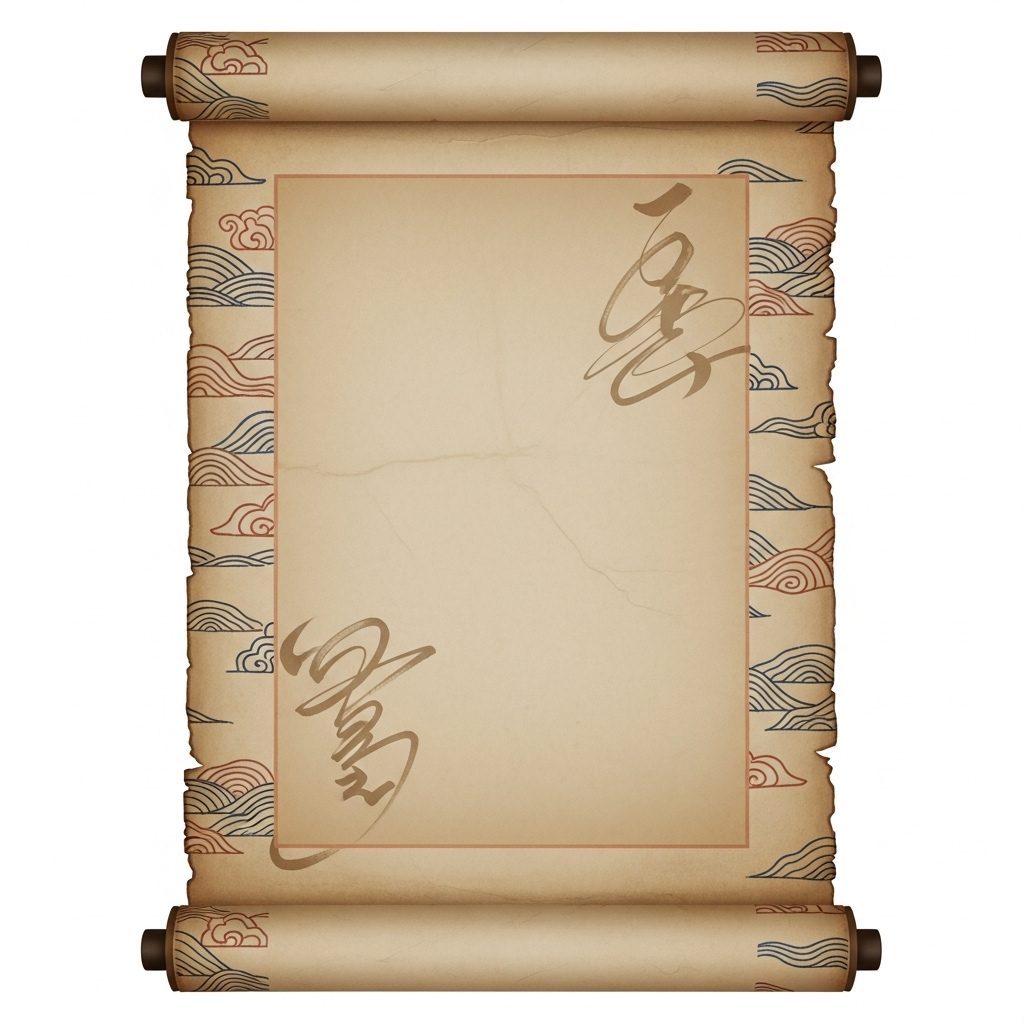 색즉시공 An ancient manuscript or a scroll with subtle East Asian artistic elements, perhaps featuring abstract patterns that evoke wisdom and spiritual knowledge, without any specific religious symbols. The colors are muted and earthy.