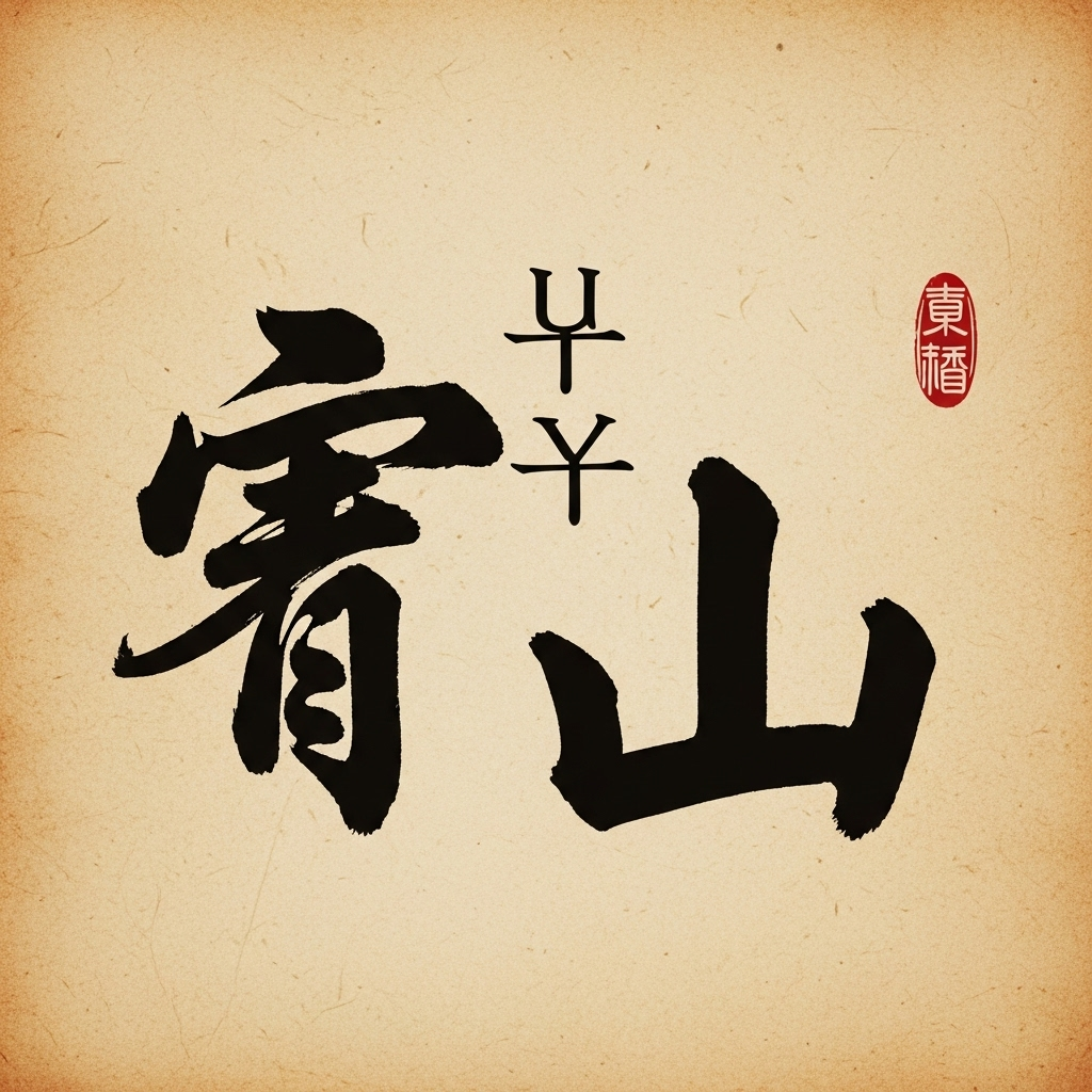 A beautiful calligraphy of the Chinese character '愚公移山' (U Gong Yi Shan) brushed in an elegant, traditional style on aged parchment. The brushstrokes convey a sense of strength and patience. 수적천석의 힘: 작은 물방울이 바위를 뚫는 7가지 지혜
