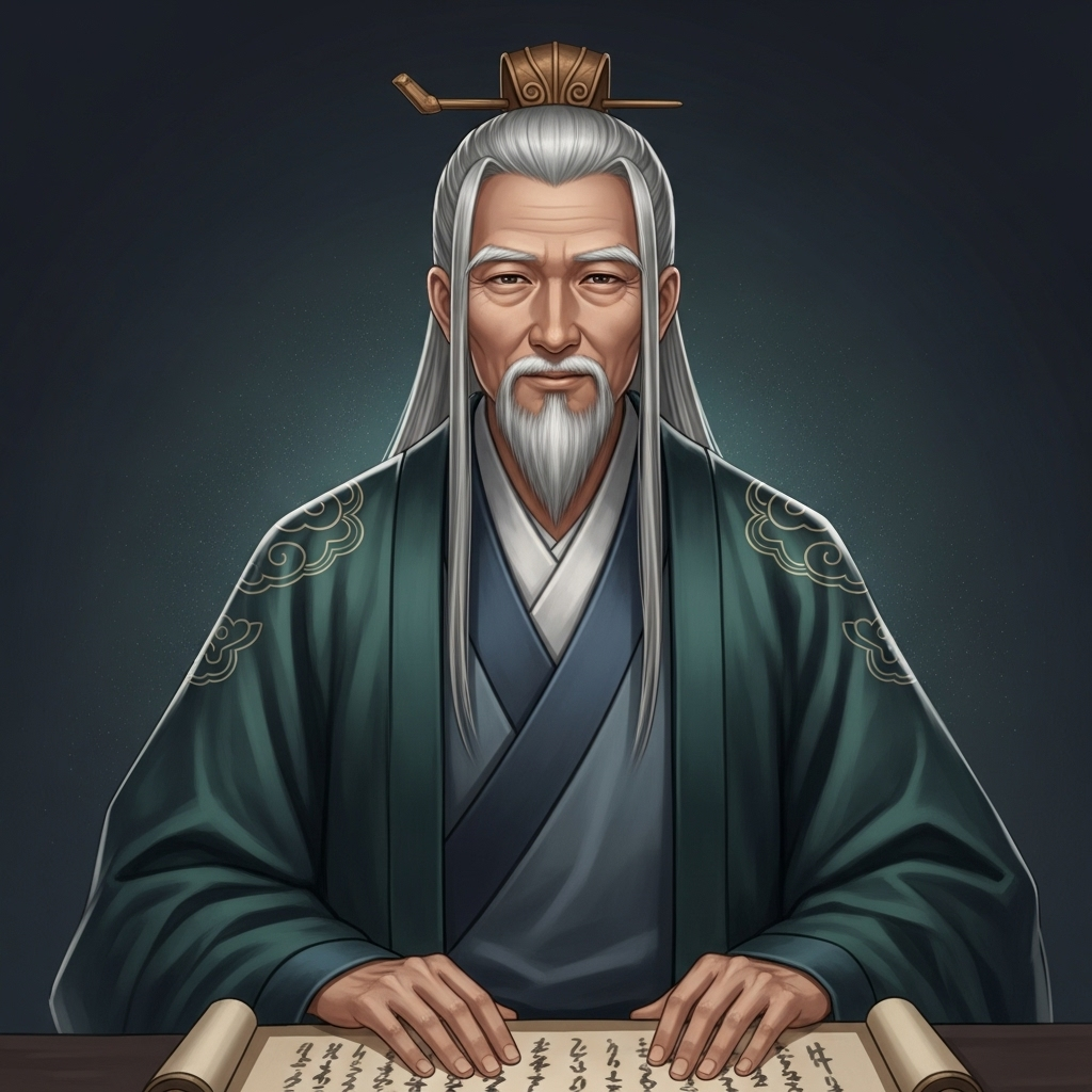 An ancient Asian scholar or wise person in traditional attire, looking calm and thoughtful, holding a scroll, with a subtle aura of inner strength. The setting is a classical study or garden. No text on the image. An ancient Asian scholar or wise person in traditional attire, looking calm and thoughtful, holding a scroll, with a subtle aura of inner strength. The setting is a classical study or garden. No text on the image.