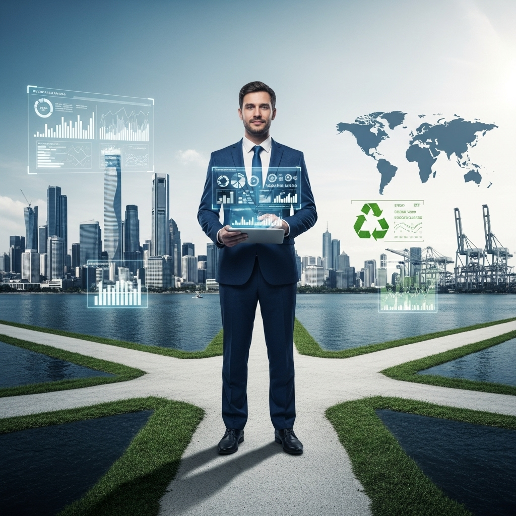 Modern businessman standing at crossroads with three different paths leading to different destinations, symbolizing multiple options and strategic planning 교토삼굴 뜻과 유래, 현대에 되새겨야 할 교훈