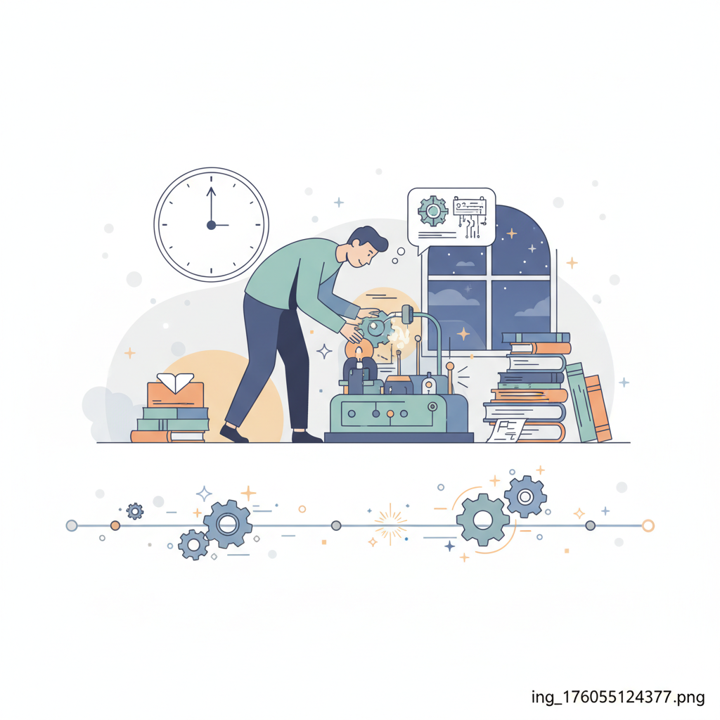A dynamic illustration of a person diligently working on a task, showing progression and small successes along the way. The background subtly implies the passage of time and the accumulation of efforts. Style: clean infographic, no text.