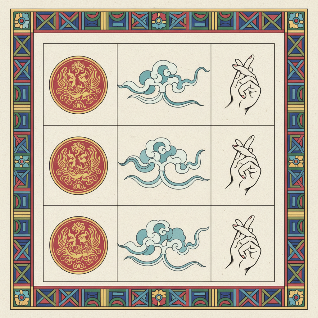 neat infographic comparing similar idioms to “kwon-mo-sul-su,” table style visualization, traditional Korean motif, no text