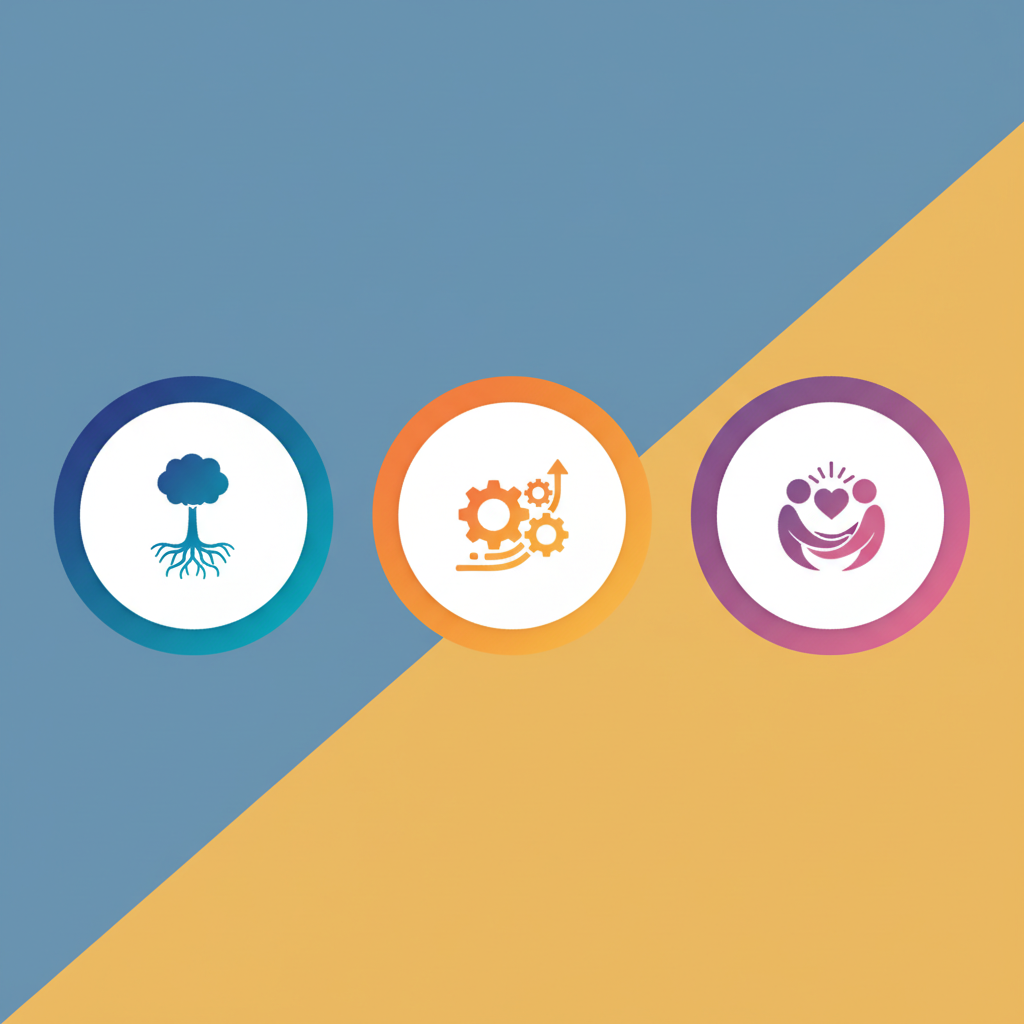 Modern infographic illustrating three key lessons of "Aljalttakkalsen." Each lesson is represented by a distinct visual icon or scene – one for autonomy, one for efficiency, and one for empathy – arranged in a clean, high-contrast layout. Colored background, no text.