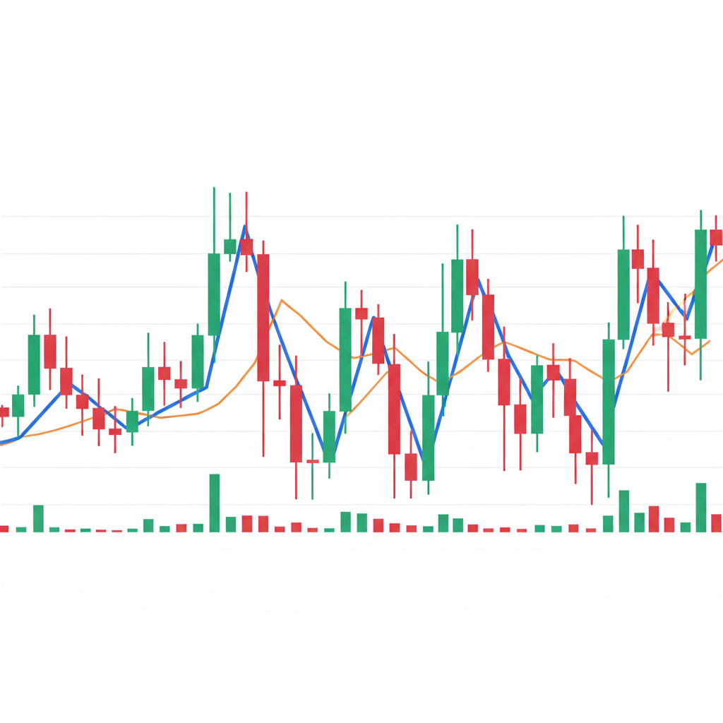 Dramatic cryptocurrency price chart showing extreme volatility with sharp ups and downs, red and green candles, financial infographic style, clean background, dynamic composition, no text