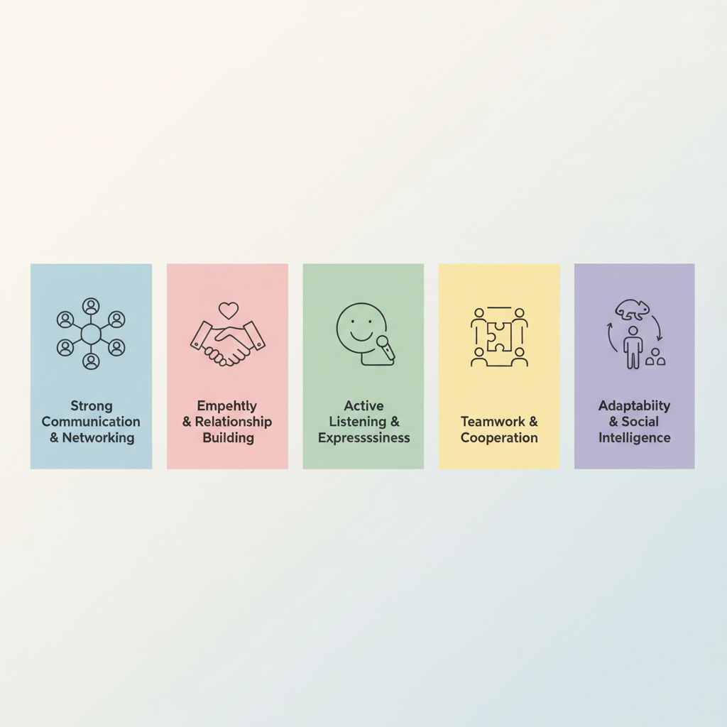 clean infographic showing five traits of socially skilled people in modern Korea, pastel tone, clear layout, no text