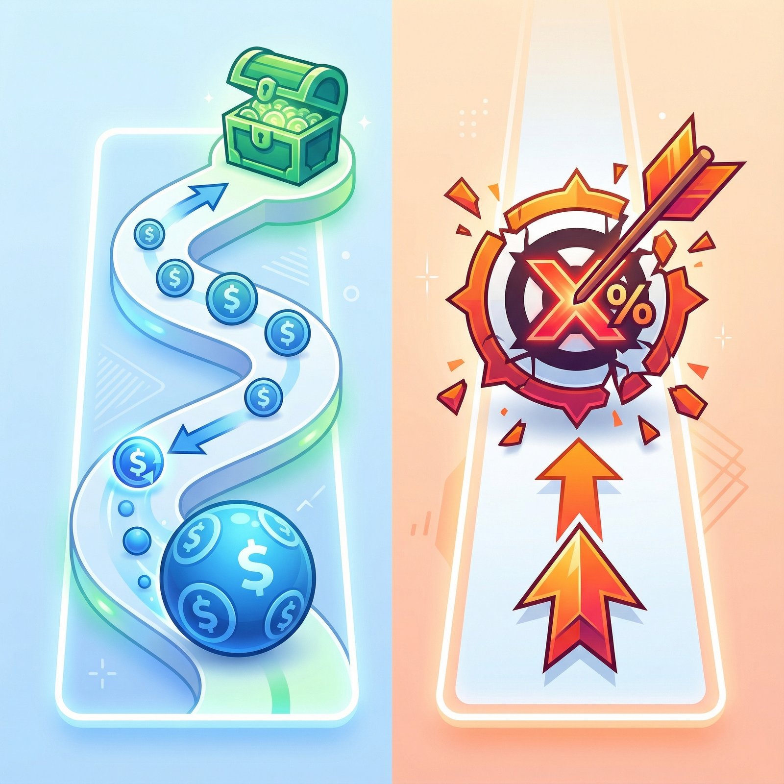 A clean and modern infographic style illustration showing two different paths for money management. One path represents the snowball method with small circles getting larger and the other represents the avalanche method with a focused arrow hitting a high interest target. Bright and professional colors with high contrast 1:1 ratio no visible text.