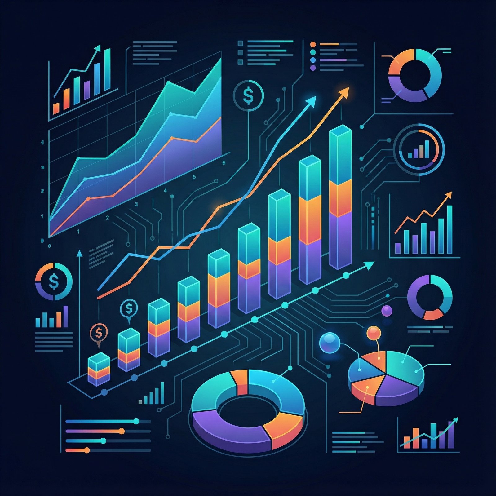 Modern infographic displaying financial charts and graphs related to investment rounds and company valuation in healthcare AI, clean layout, high contrast, no visible text, 1:1 aspect ratio