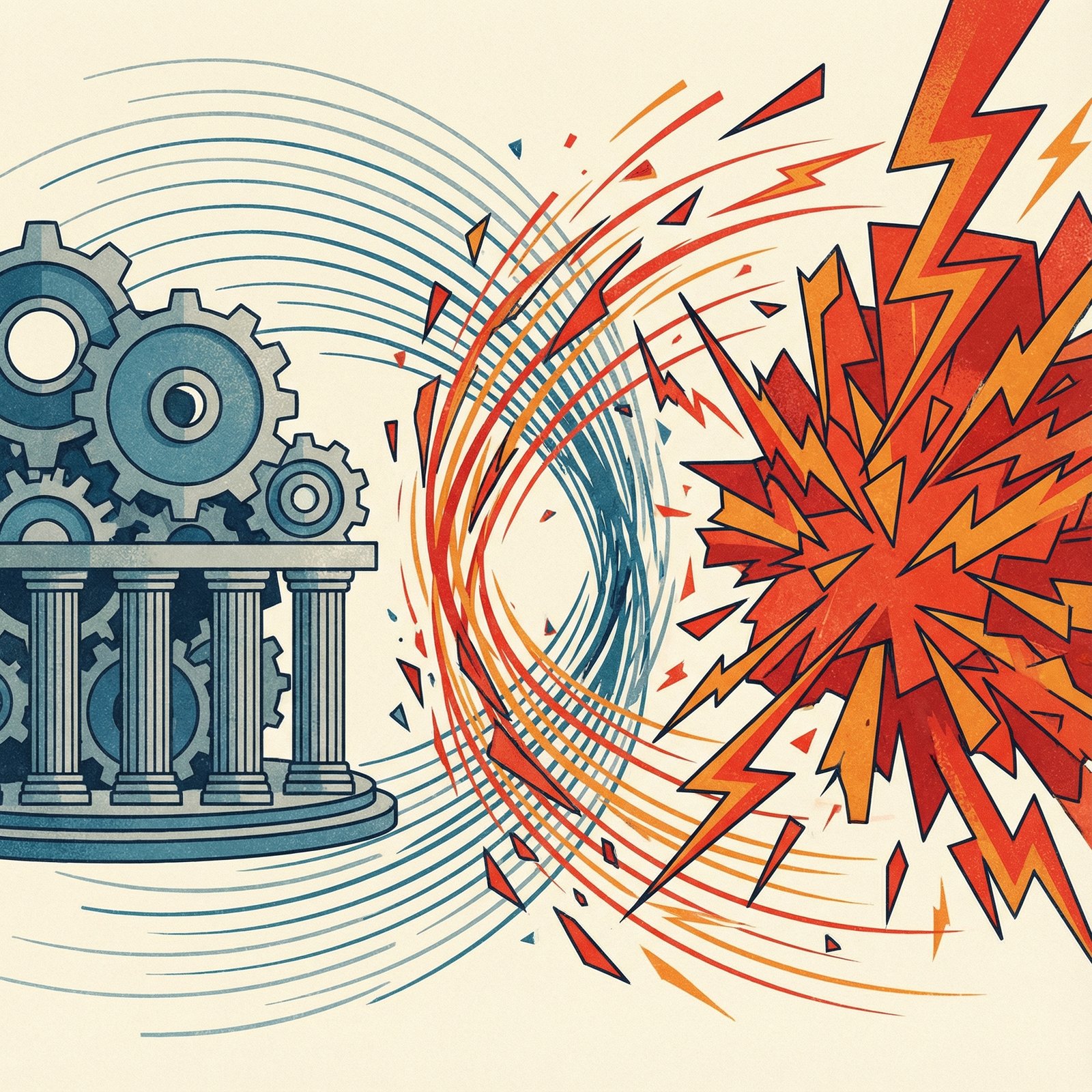 An abstract illustration depicting a clash or disagreement between two entities, one representing a traditional fund manager and the other an activist investor. Dynamic lines and contrasting colors, informational style, no visible text, 1:1 aspect ratio.