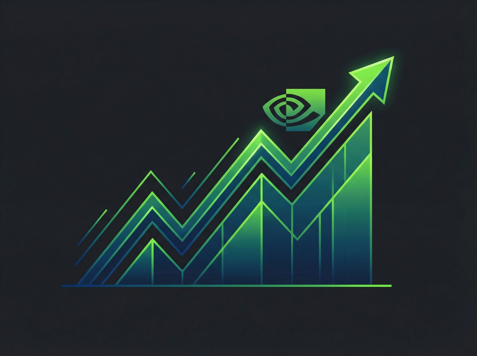A stylized financial graph showing an upward trend, representing Nvidia's strong cash position and growth. The graph has clean lines and a modern, high-contrast design, no visible text, 4:3 aspect ratio.