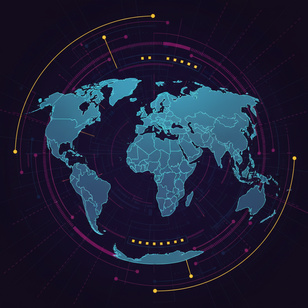 A modern digital world map highlighting Eastern Europe, clean infographic style, rich background, high contrast, no text