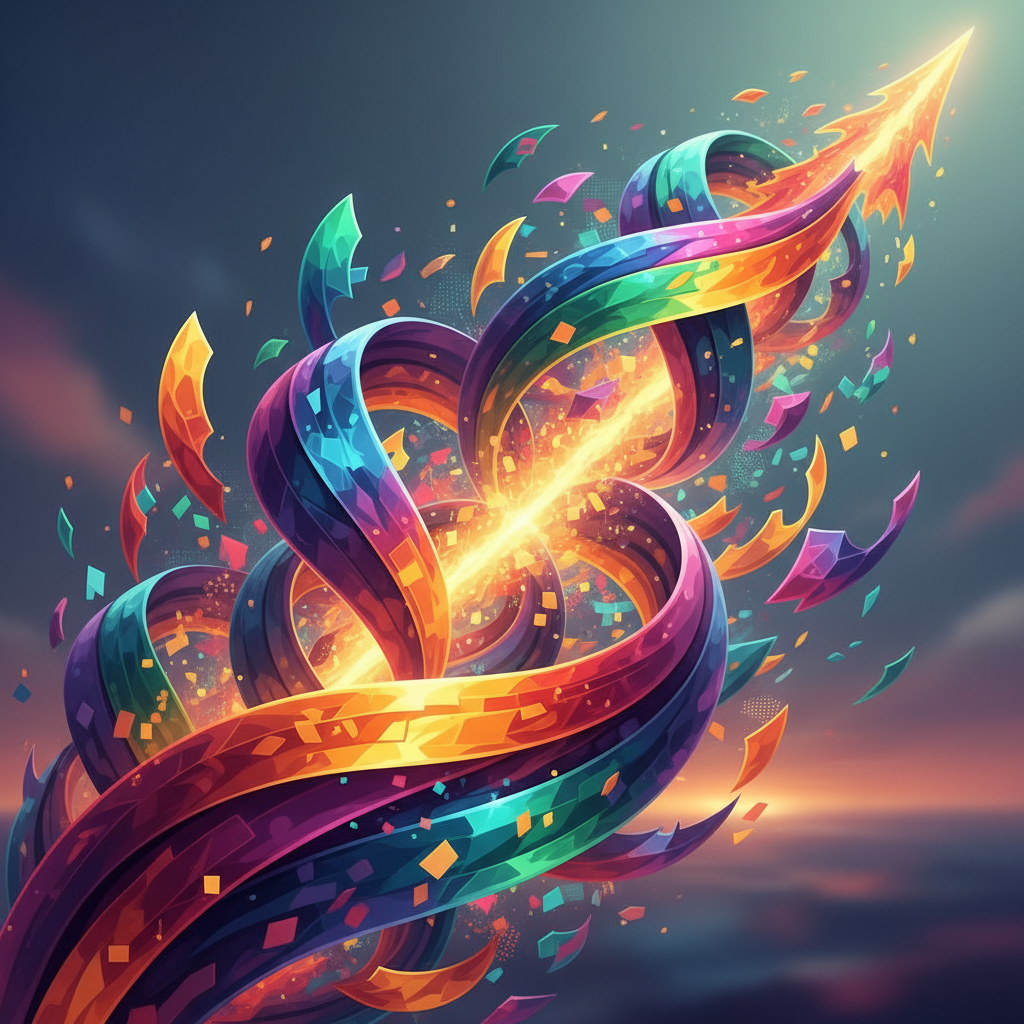 An artistic rendering representing growth and brand reinvigoration, vibrant colors, dynamic composition, modern aesthetic, no text