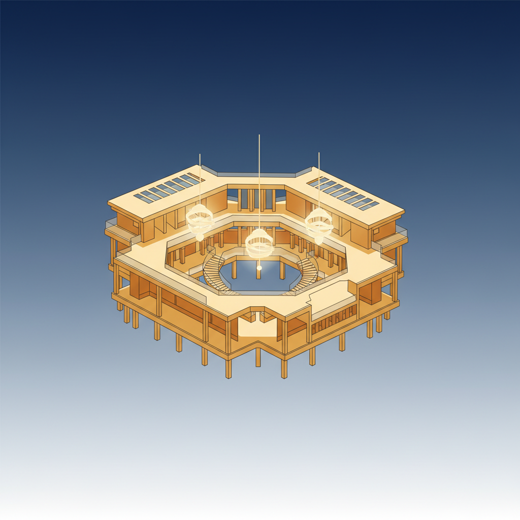 A clean infographic of the US Capitol building interior, modern layout, high contrast, warm lighting, blue and white background, no text