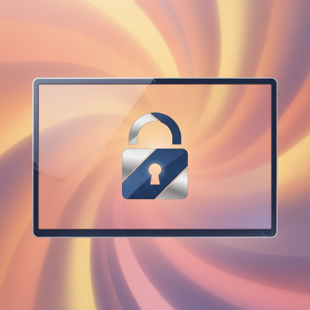 A conceptual image of a television screen with a lock icon, warm lighting, colored gradient background, modern digital illustration style, no text