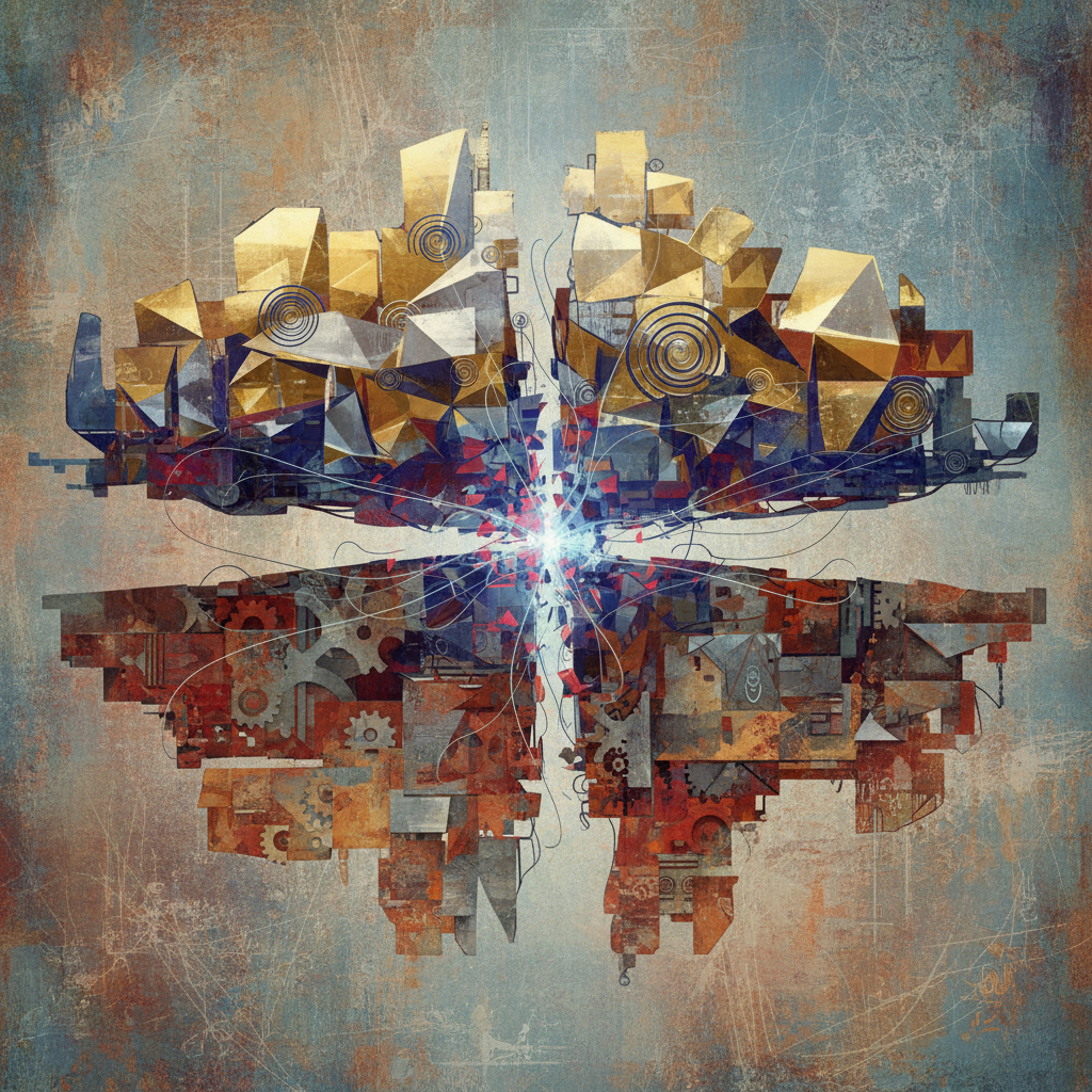 An abstract illustration visually representing the social divide and class disparity, with distinct yet interacting layers, artistic rendering, textured background, bright, balanced lighting, centered focus, visually rich, no empty margins, no visible text in image