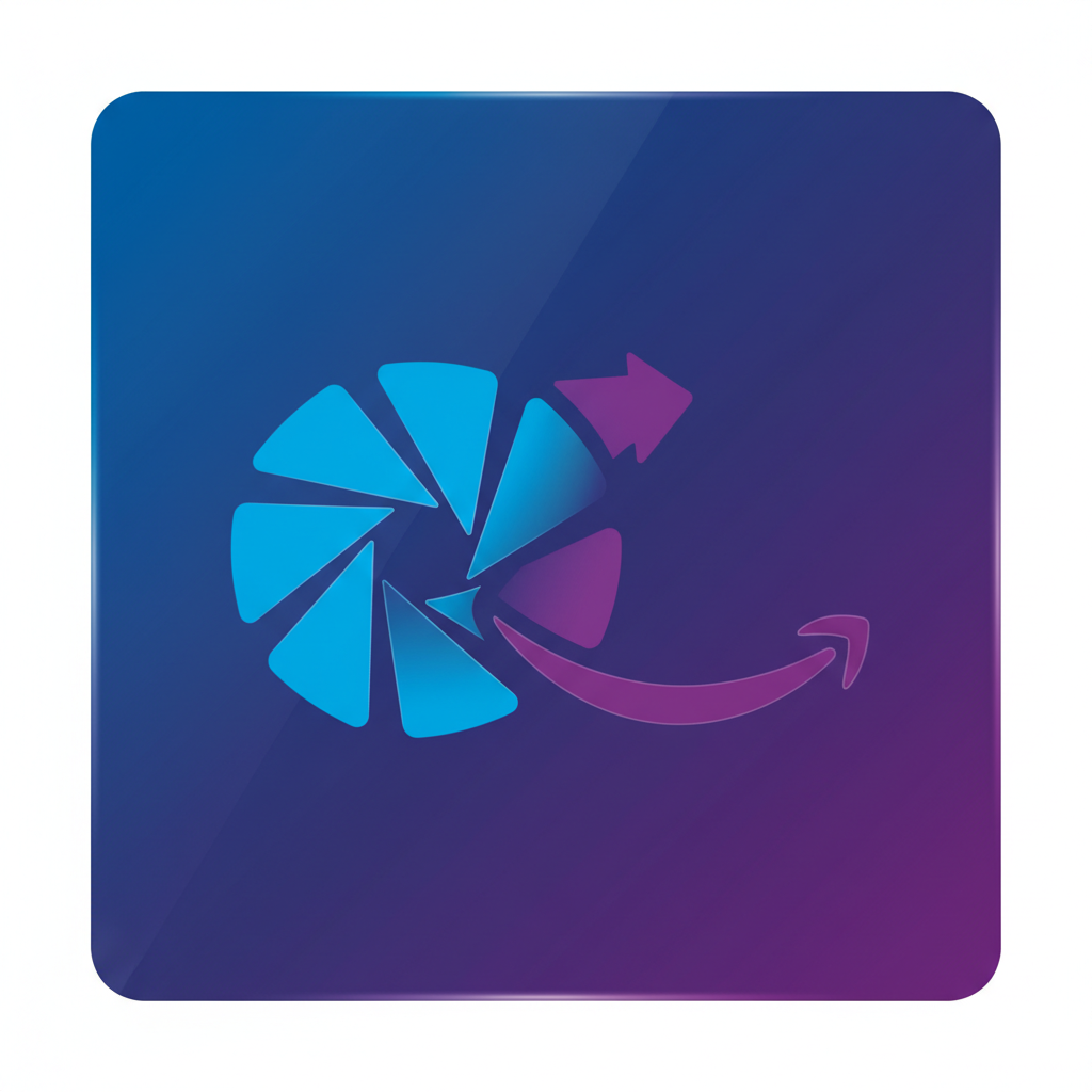 A futuristic clean infographic showing the logos of OpenAI and Amazon subtly merging, representing a strategic partnership and investment talks. The background is a gradient of blue and purple, indicating innovation and technology. No visible text. Aspect Ratio 1:1.