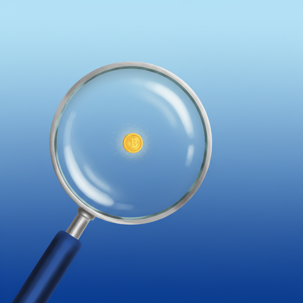 A humorous illustration of a tiny, almost invisible amount of money next to a magnifying glass, symbolizing very little, on a gradient blue background, no text, artistic rendering