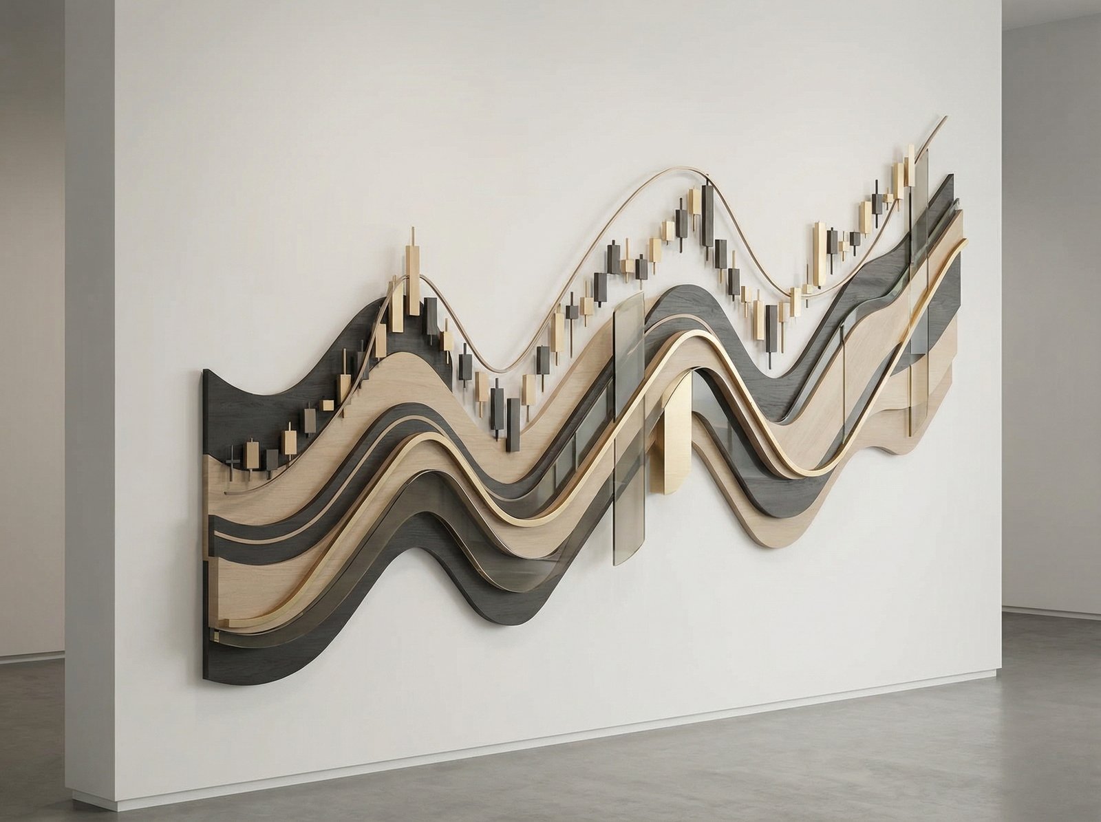 A subtle abstract financial chart or graph representing stock movement, in a clean and modern design. No actual numbers or data. aspect ratio 4:3, no visible text, no Korean text