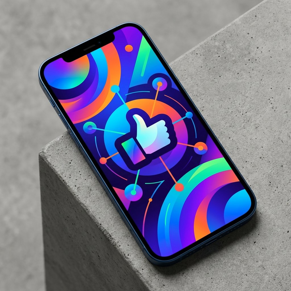 A modern layout showing a smartphone screen with abstract colorful interface elements, representing social media engagement, clean aesthetic, high contrast, no visible text, 1:1 aspect ratio