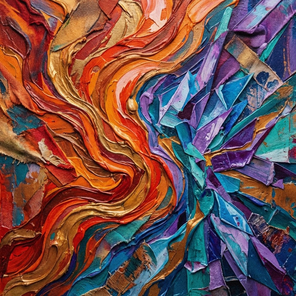 An abstract conceptual image representing social communication and ideological conflict, warm and cool color contrast, textured background, artistic rendering, no visible text, 1:1 aspect ratio