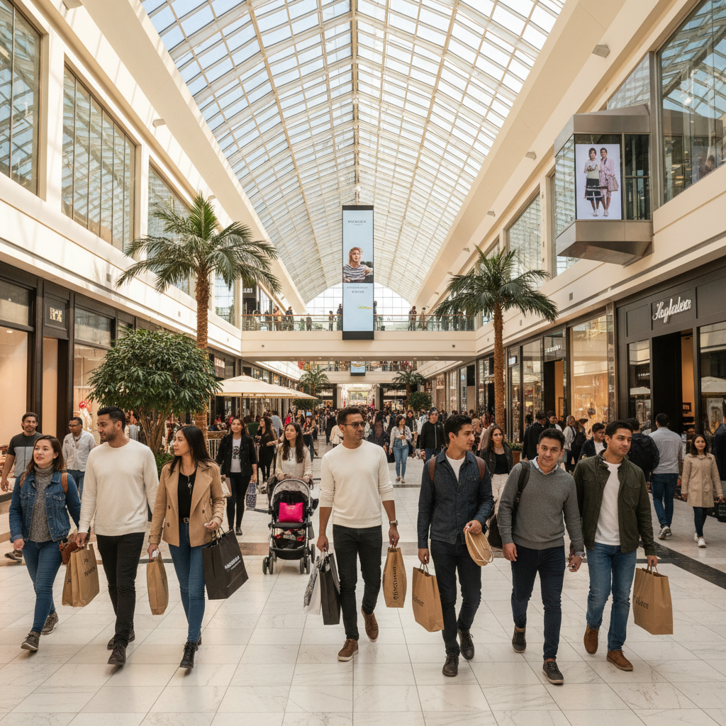 쇼핑을 즐기는 활기찬 미국 소비자들의 모습
