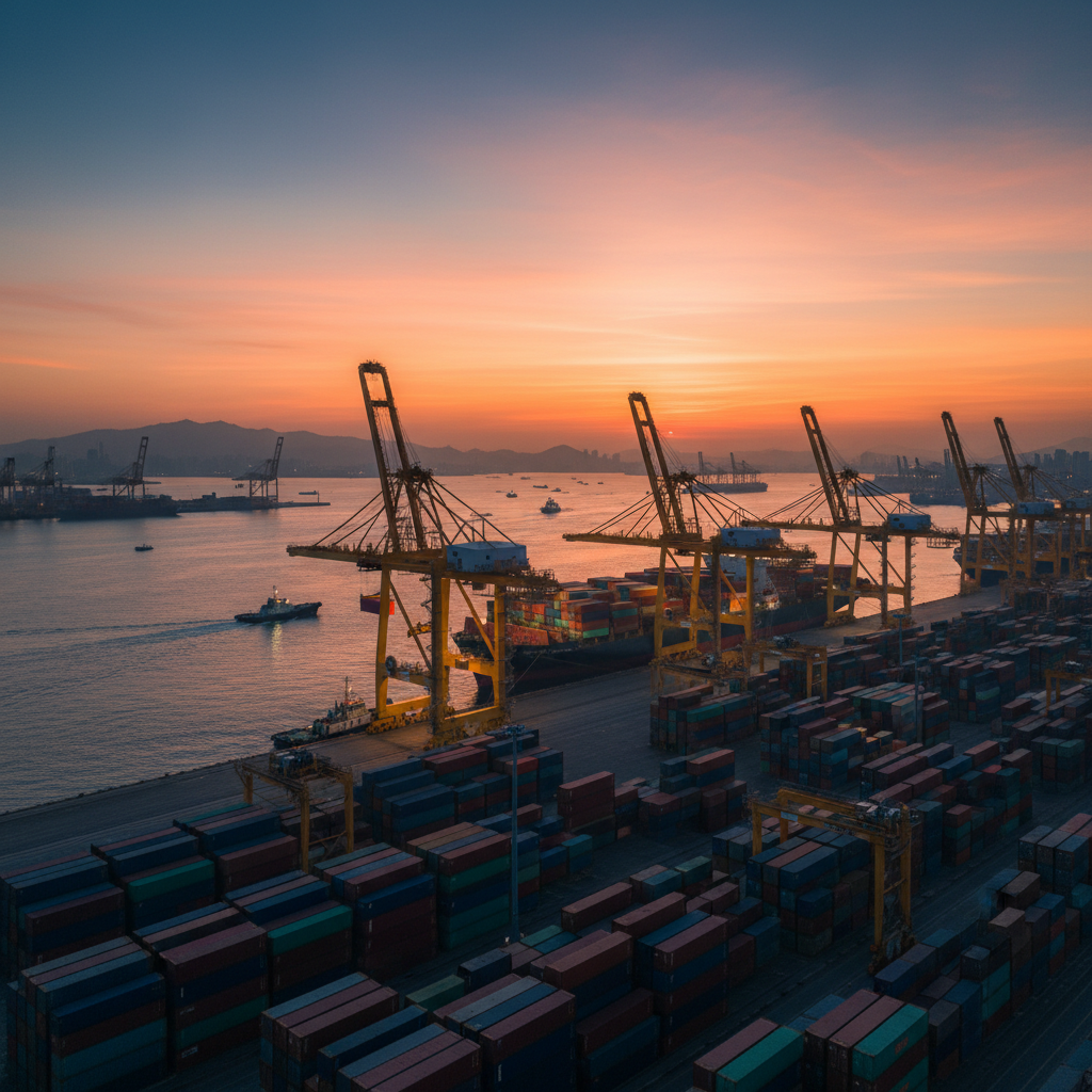 국제 항구에 쌓여있는 전자 부품 컨테이너