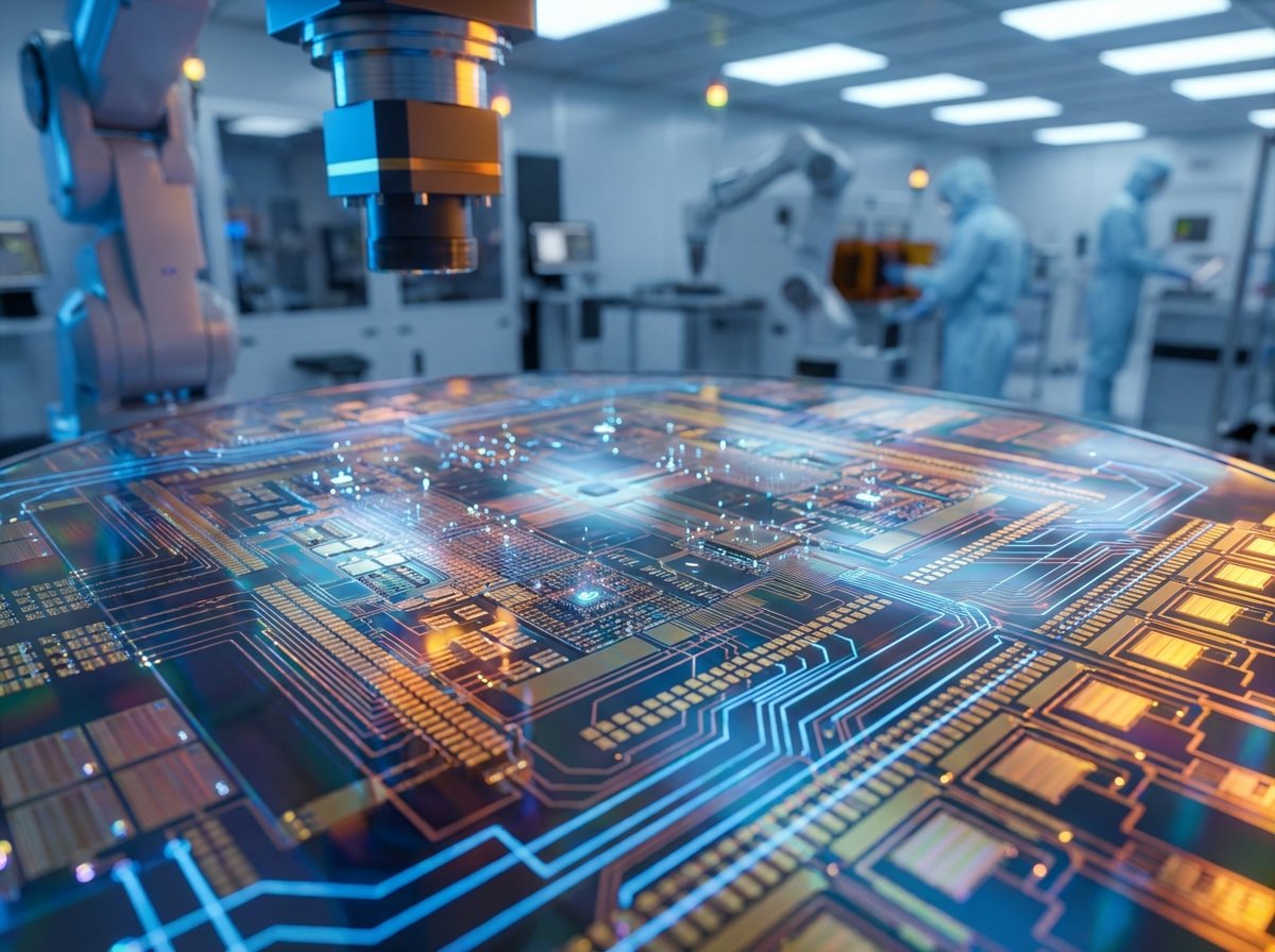 인공지능 칩 제조 공정의 정밀한 하이테크 레이아웃