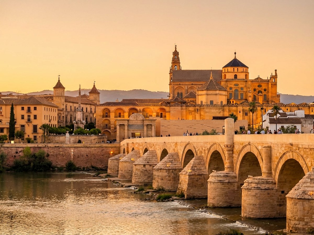 코르도바 역사 지구의 전경과 로마 다리