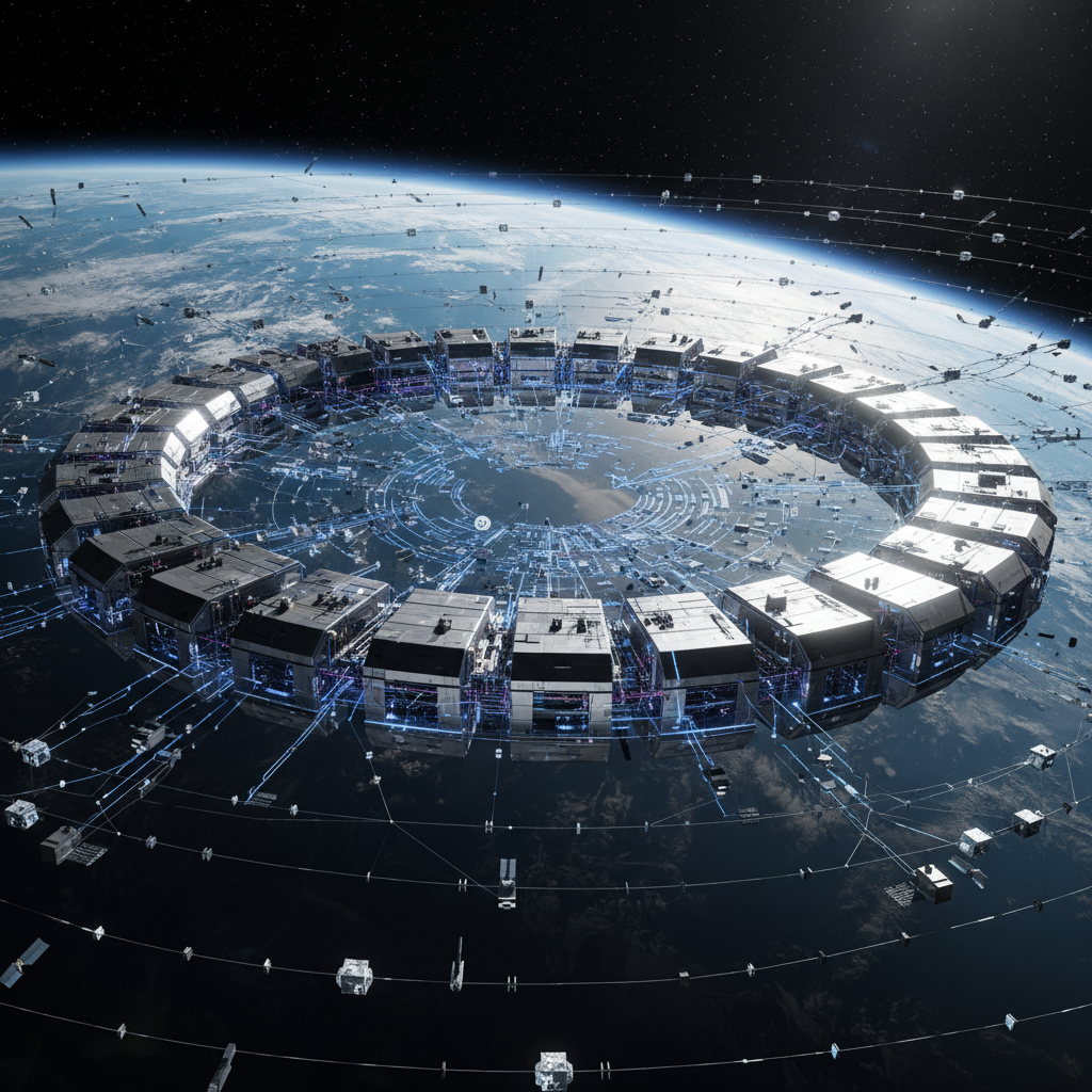 우주 공간의 궤도 데이터 센터 컨셉 아트