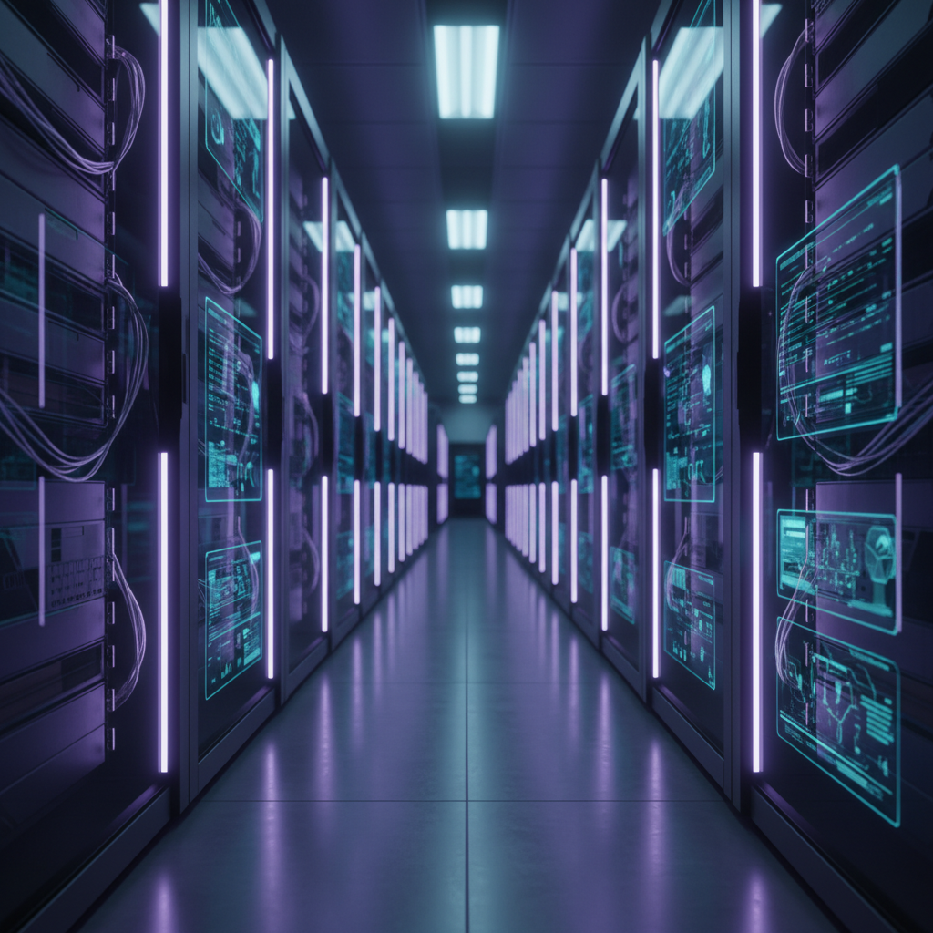 현대적인 데이터 센터의 서버 랙 내부