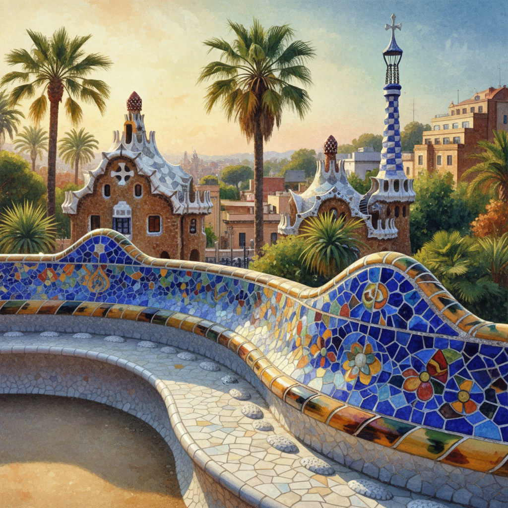 구엘 공원의 알록달록한 벤치