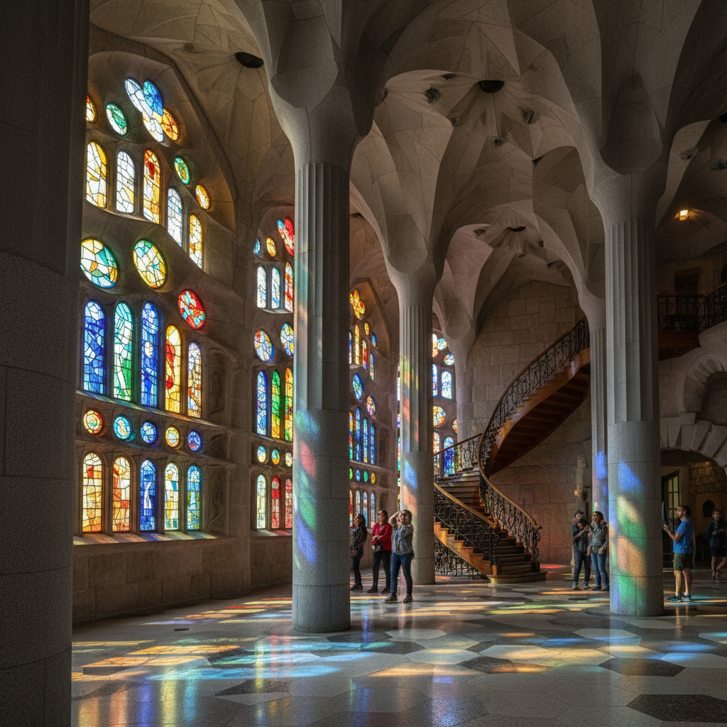 가우디 건축의 화려한 스테인드글라스