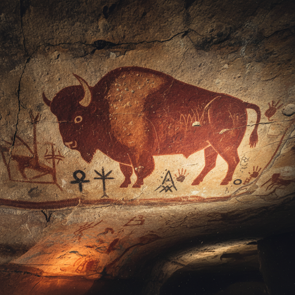 횃불 아래 드러난 알타미라 동굴의 붉은 들소 벽화