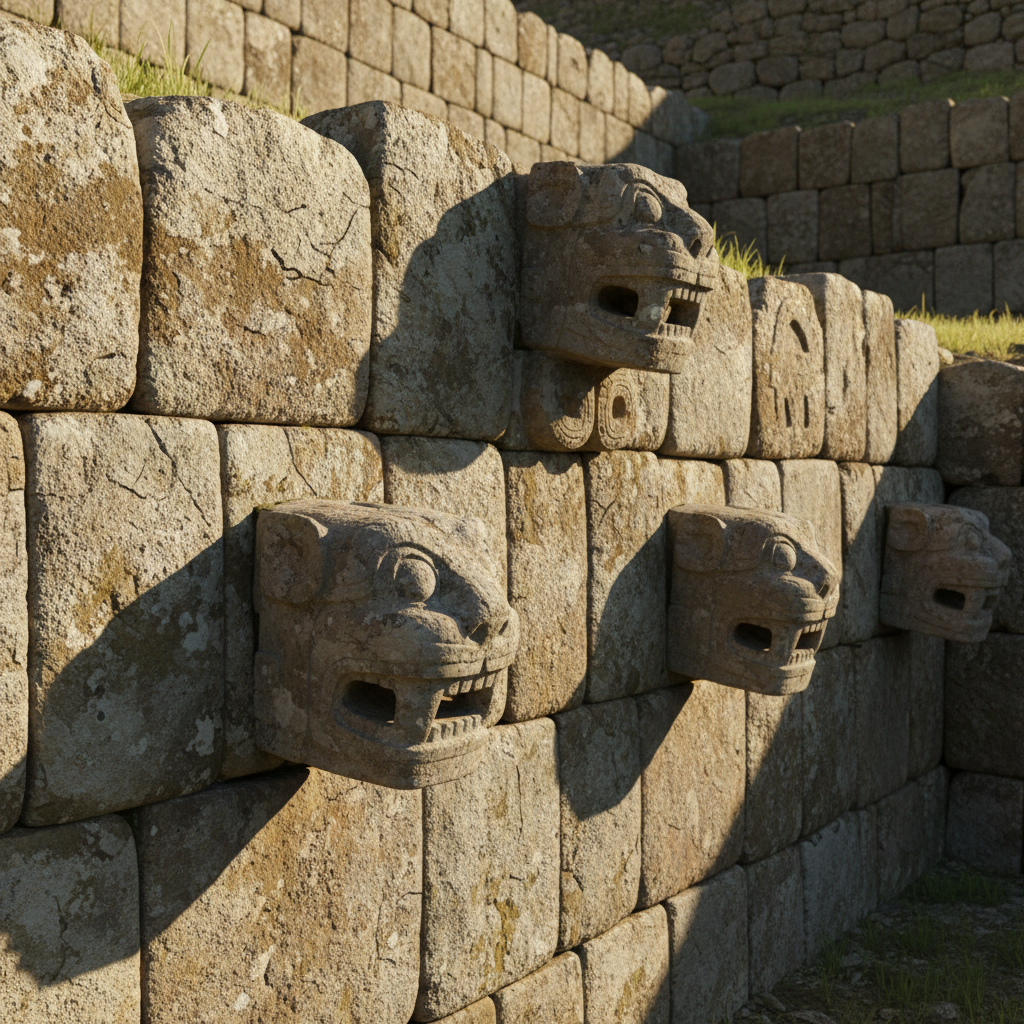 차빈 유적지의 정교한 석조 벽면과 조각