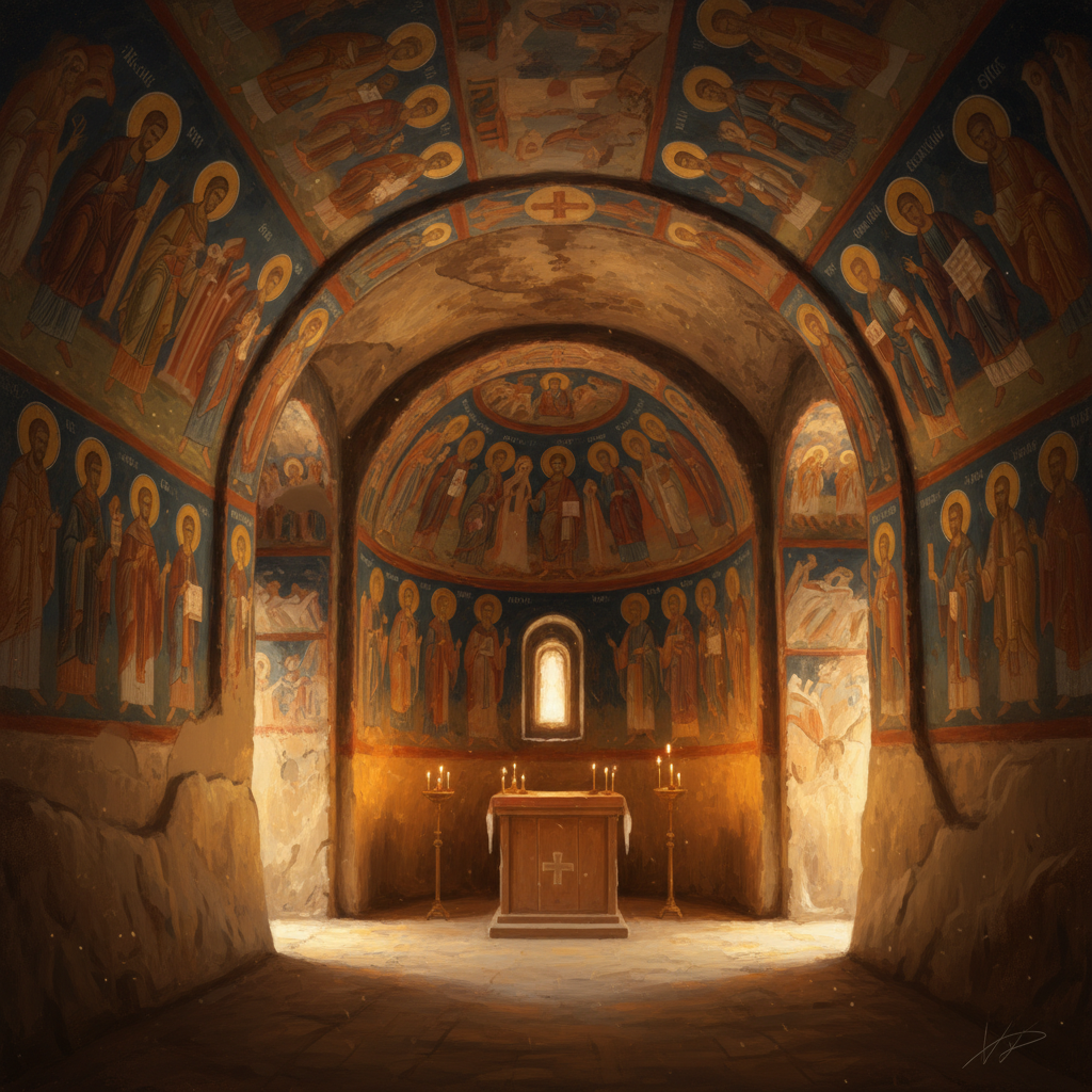 괴레메 야외 박물관의 바위 교회 내부