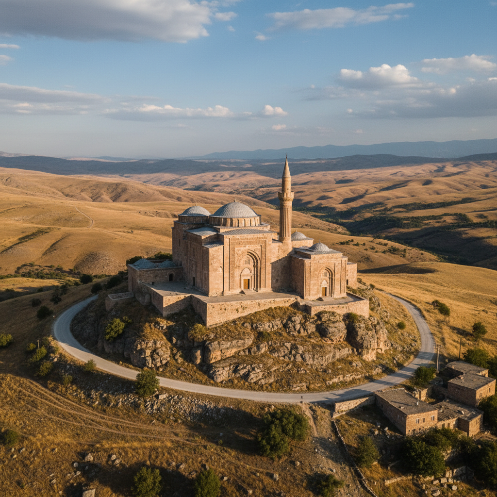 아나톨리아 고원의 풍경 속에 자리 잡은 역사적 건축물