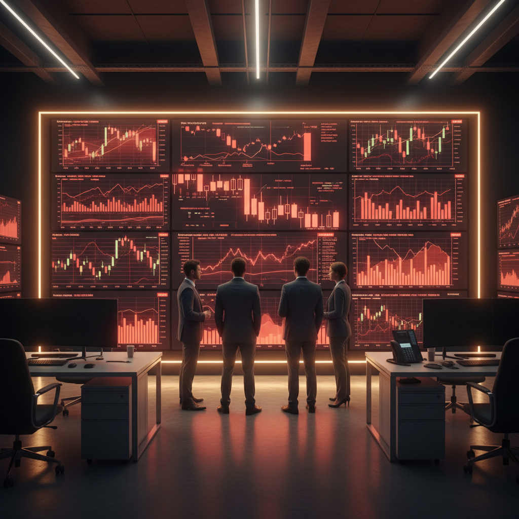 모니터 차트를 분석하는 금융 전문가들