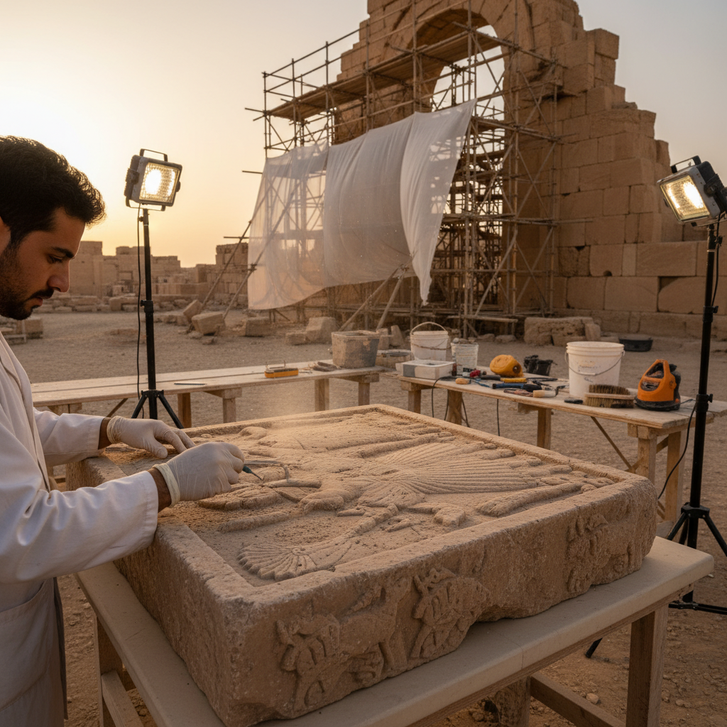복원 작업을 통해 다시 살아나는 하트라의 석조 유물