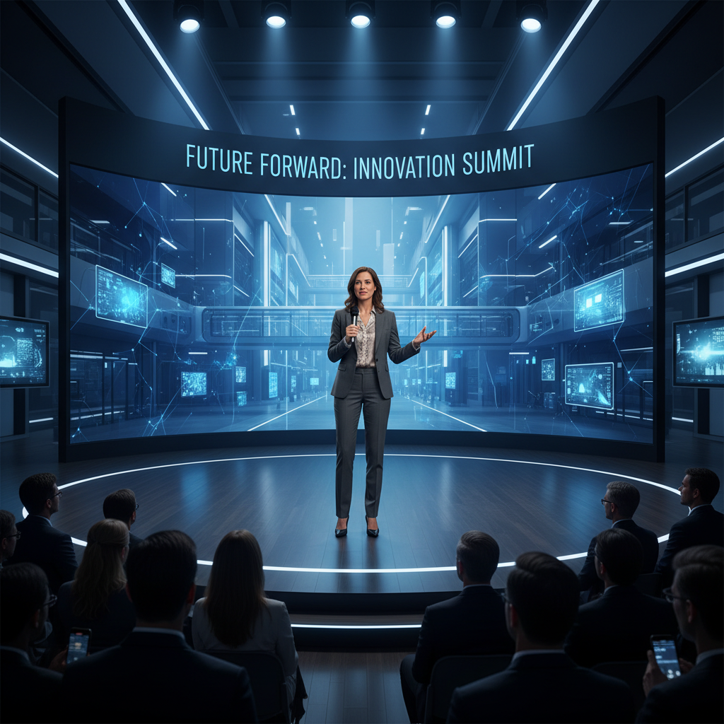 테크 기업 경영진의 공식 발표 현장