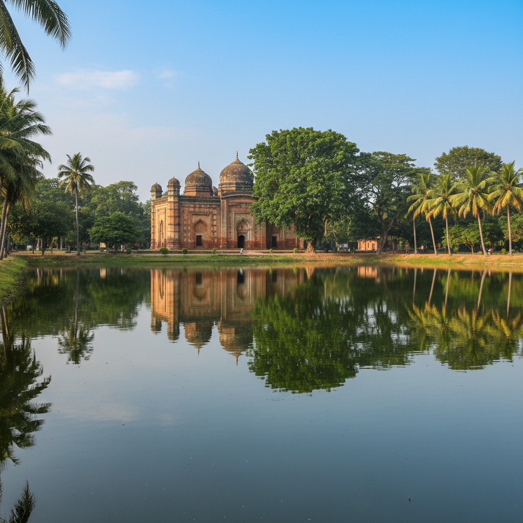 고대 도시의 평화로운 수변 경관