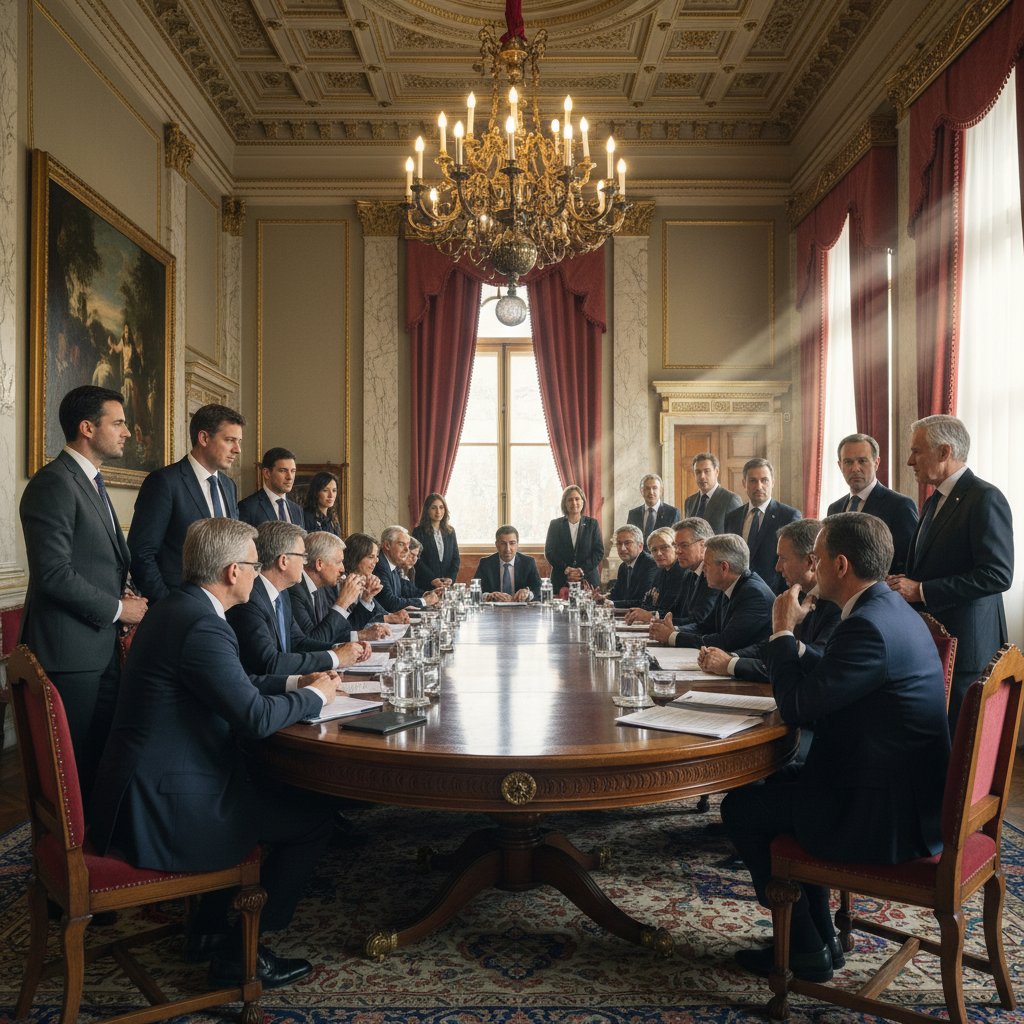 정치인들의 진지한 회의 모습