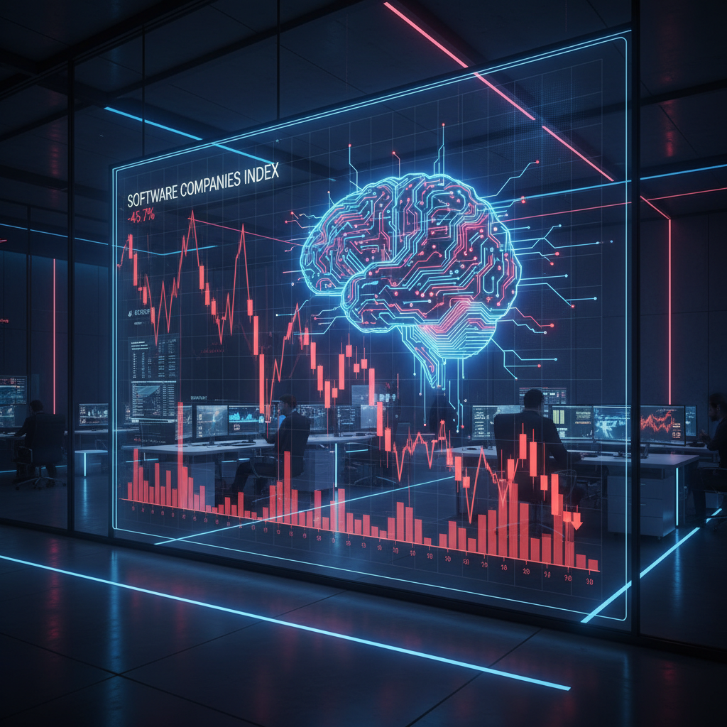 하락하는 테크 주식 그래프와 인공지능 로고의 대비