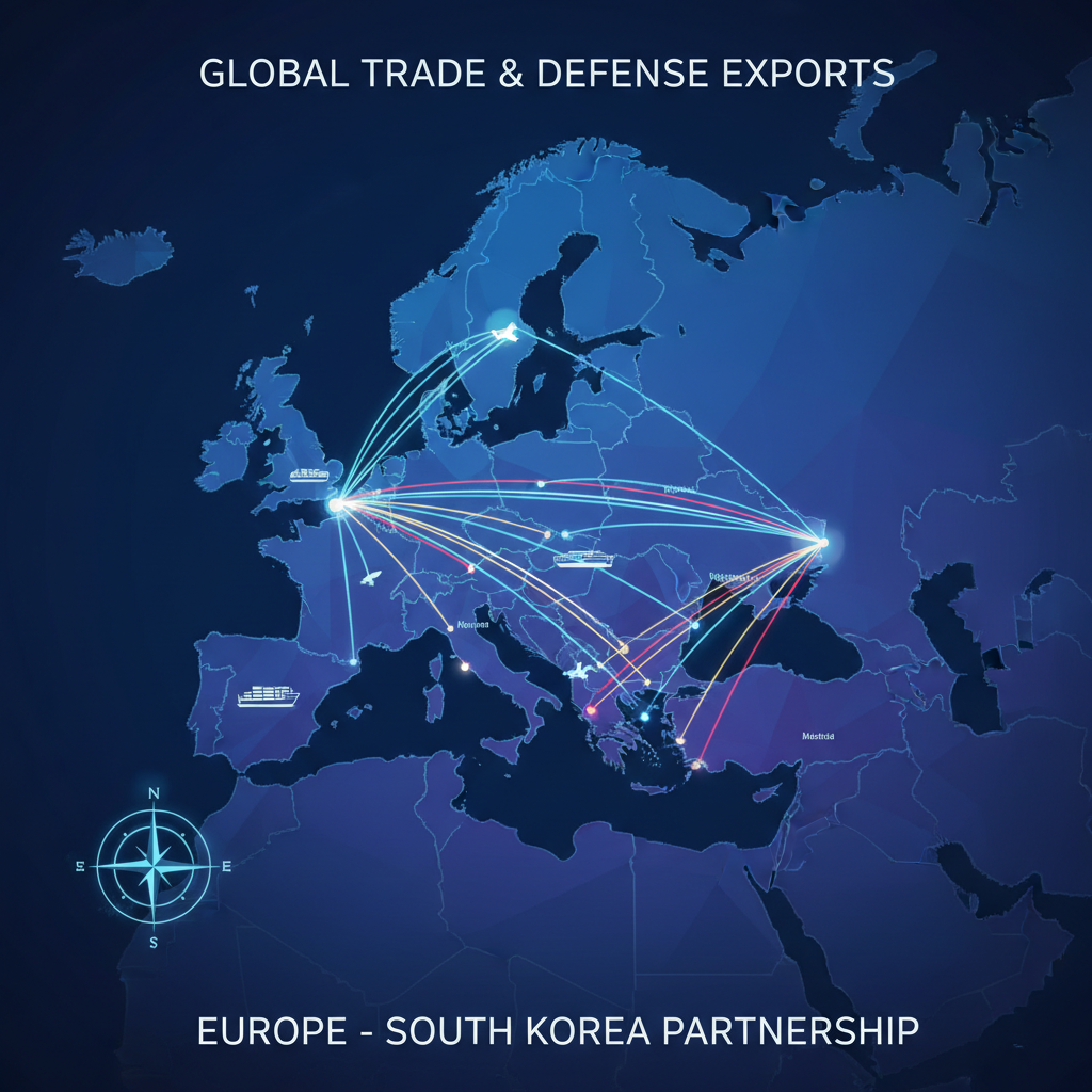유럽 지도 위로 표시된 방산 수출 경로