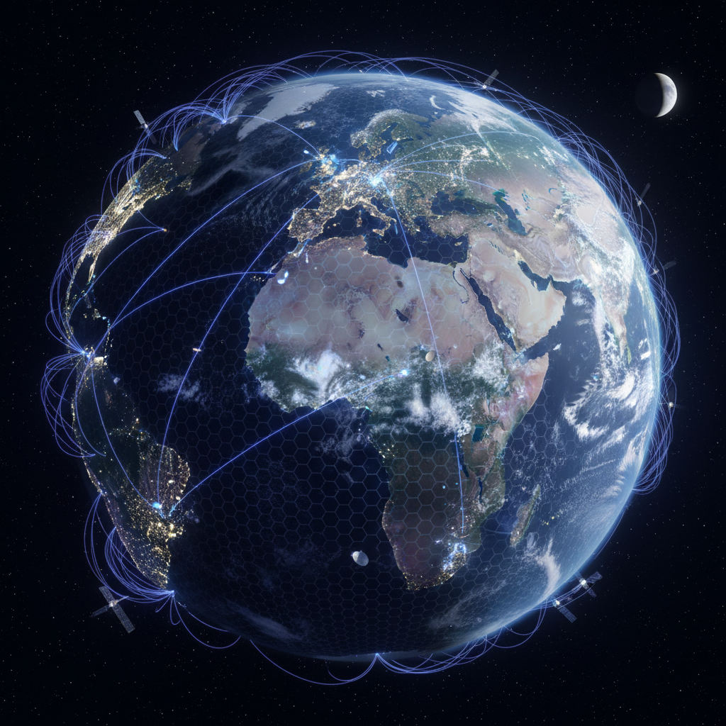 위성 인터넷 신호가 도달하는 지구의 모습