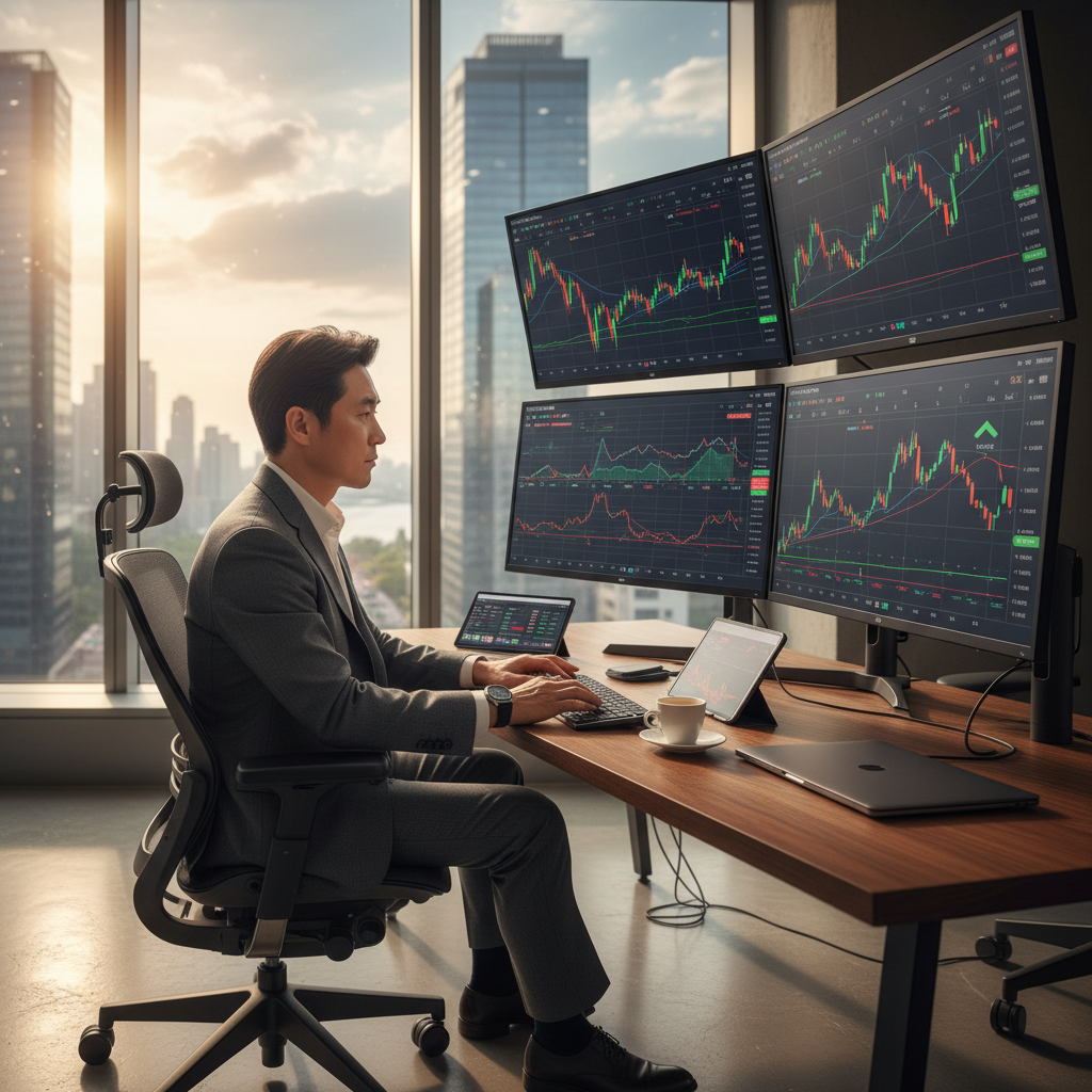 차트를 분석하며 고민하는 투자자의 모습
