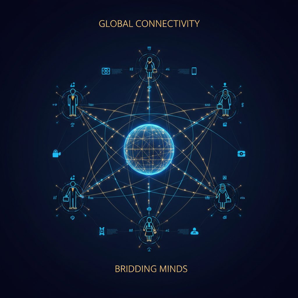 디지털 연결과 사람들의 소통을 형상화한 이미지