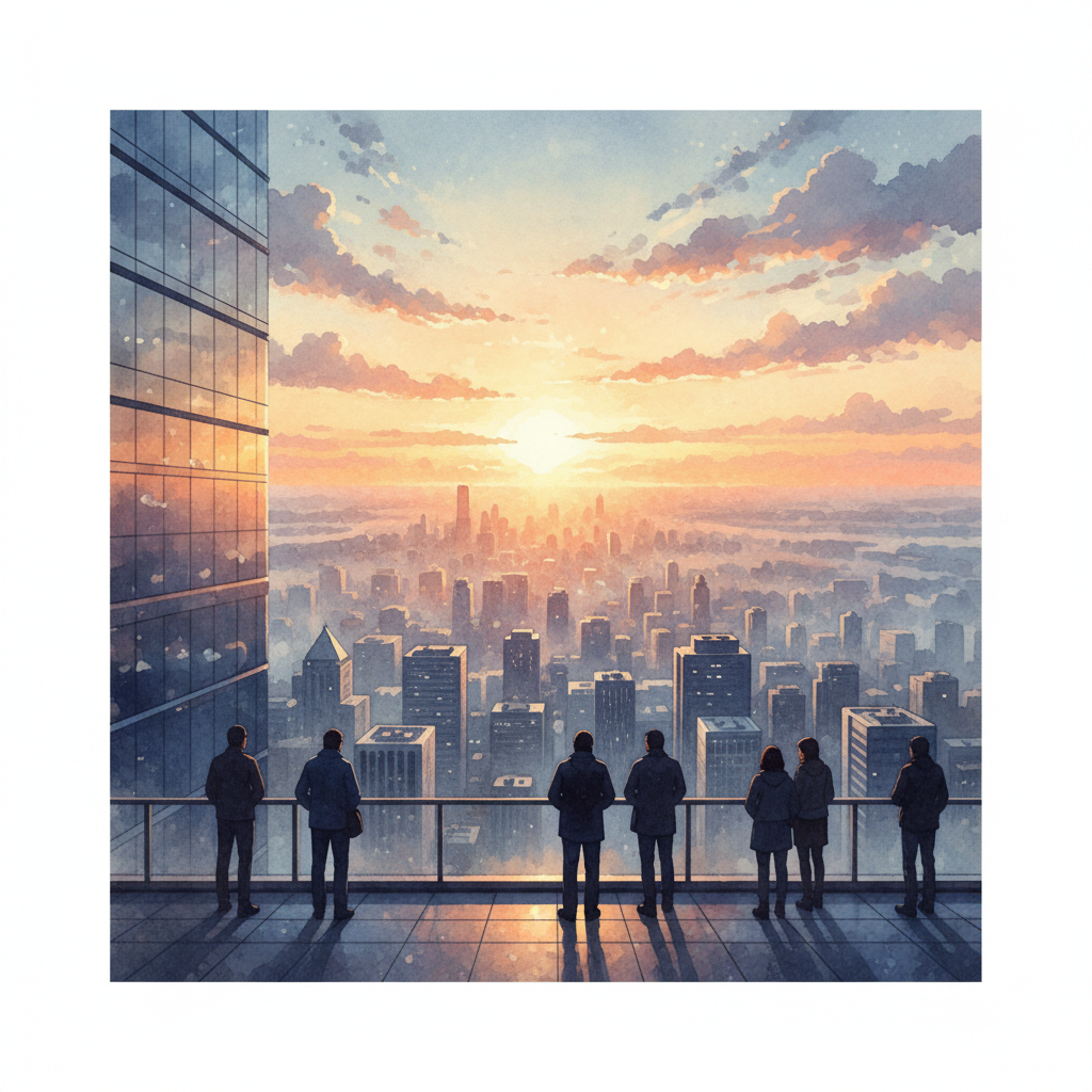 변화와 희망을 상징하는 밝은 빛의 지평선