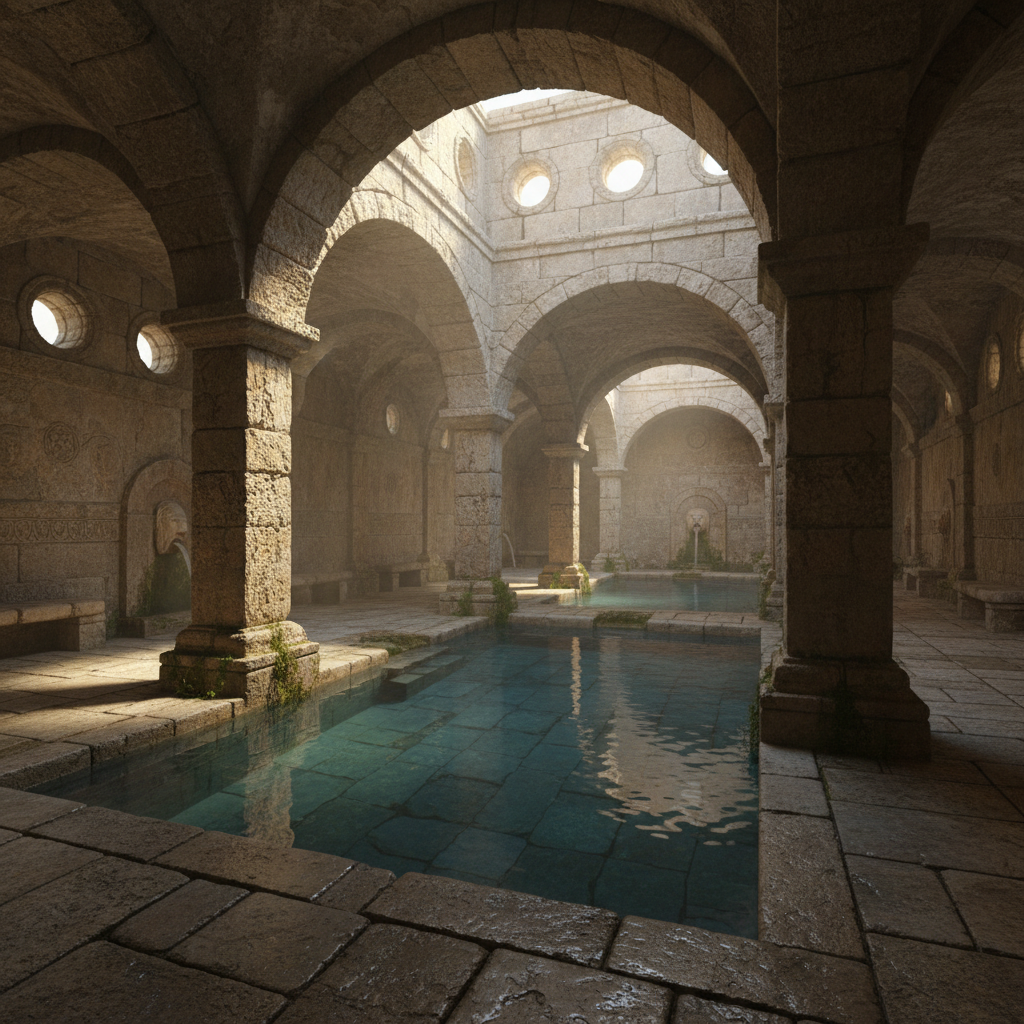 쿠세이르 암라 내부의 고대 목욕탕 구조