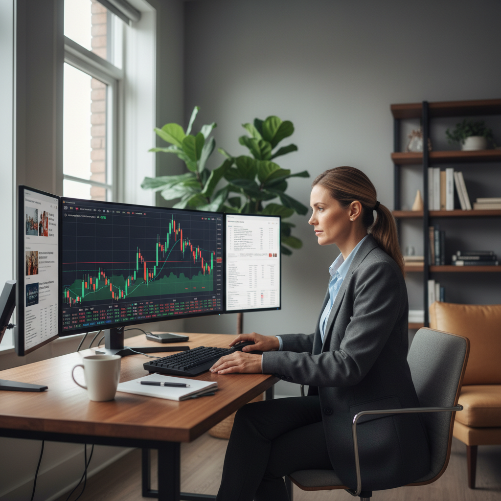 차분하게 시장을 분석하는 투자자