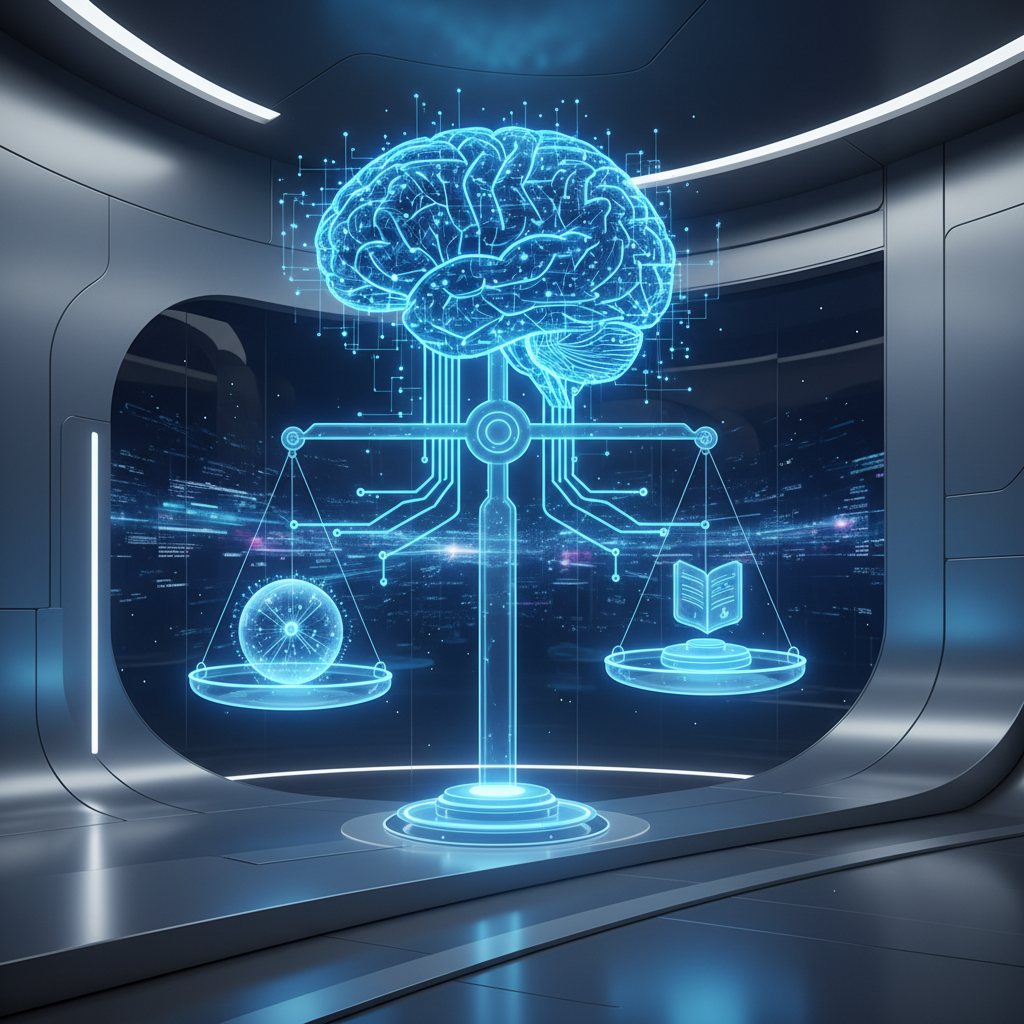 인공지능 기술과 법률적 균형을 상징하는 이미지