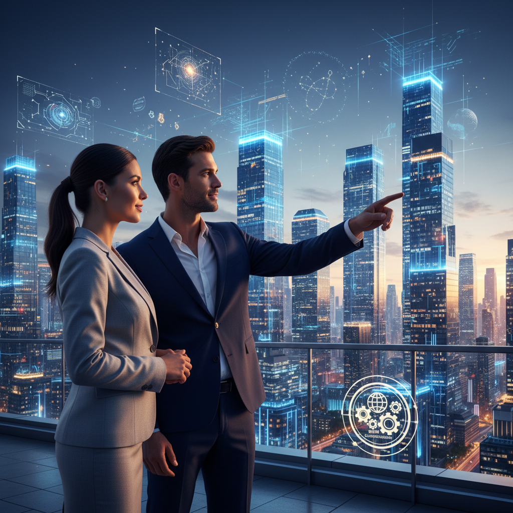 밝은 미래를 향해 협력하는 전문인들의 뒷모습